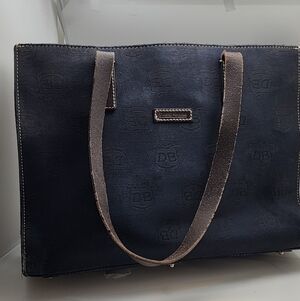 DOONEY & BOURKE black Monogram Eastwest Canvas Tote with leather straps